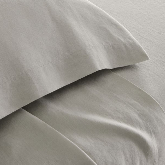 West Elm European Flax Linen Sheet Set Frost Gray, Size King, Retail $309.00US - Picture 13 of 16